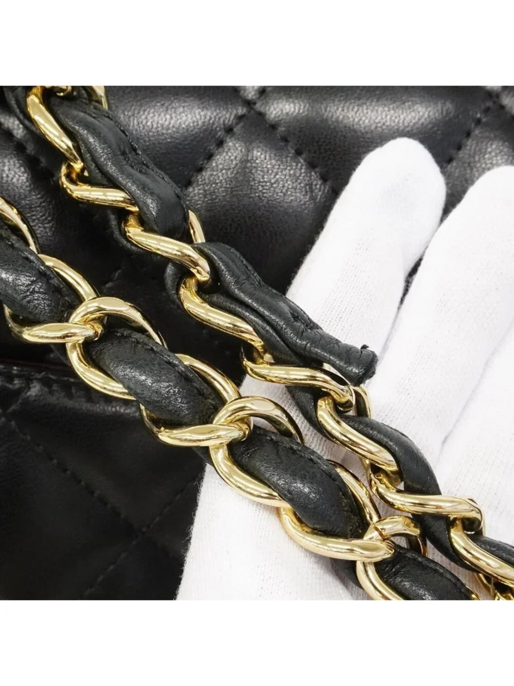 Chanel Shoulder Bag Maxi Quilted Lambskin Black Gold